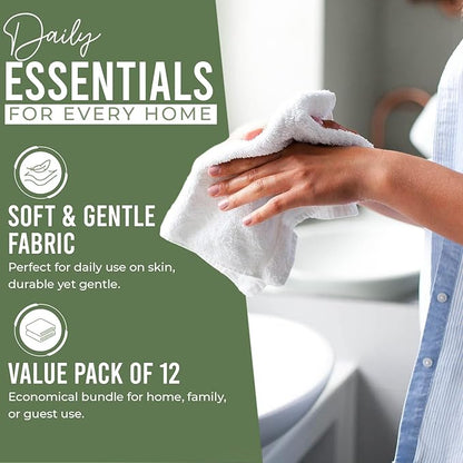 DAN RIVER 12 Pack Wash Cloths for Showering [12x12] - 100% Cotton Washcloths Premium Quality Flannel Face Cloths for Bathroom, Highly Absorbent and Soft Feel Wash Clothes, Sage Green