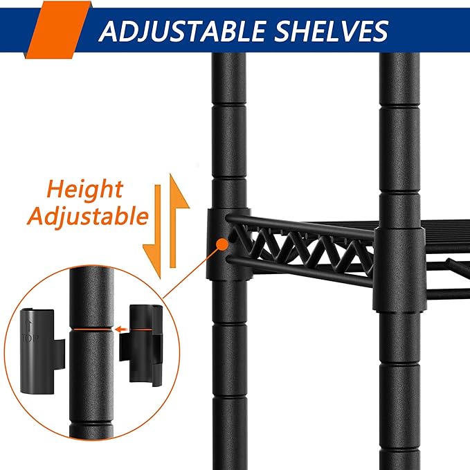 5-Shelf Adjustable Heavy Duty Storage Shelving Unit, Metal Organizer Wire Rack for Laundry Bathroom Kitchen Pantry Closet, Black