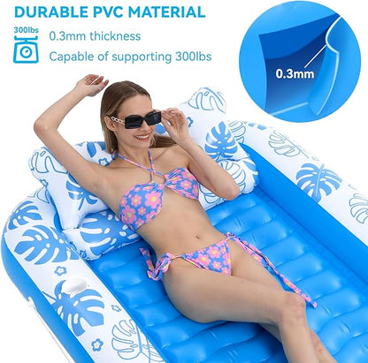 Inflatable Tanning Pool Lounger Float with Cervical Pillow - Pool Floats Adult for Sunbathing, Backyard, Pool Party - Inflate Ball Pit for Babies - Kids Swimming Pool Bed