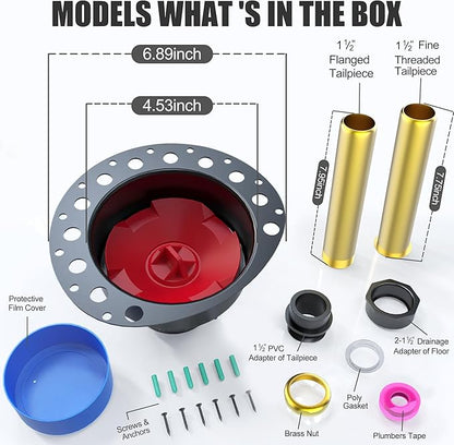 PVC Freestanding Tub Drain Kit, Bathtub Drain Rough-in Kit，Compatible with Freestanding Bathtubs, Floor Mounted Bathtubs and Island Bathtubs, with PVC Plastic Adapter and Brass Tail Pipes