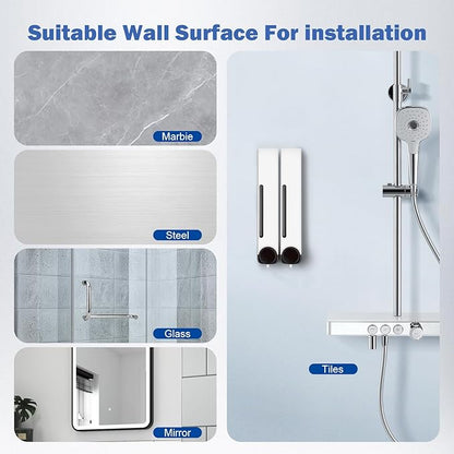 Shampoo and Conditioner Dispenser Bathroom Shower Soap Dispenser Wall Mounted Soap Dispenser No Drilling Required Extra Large Capacity Suitable for Hotel/Bathroom/Toilet White (Set of Two)