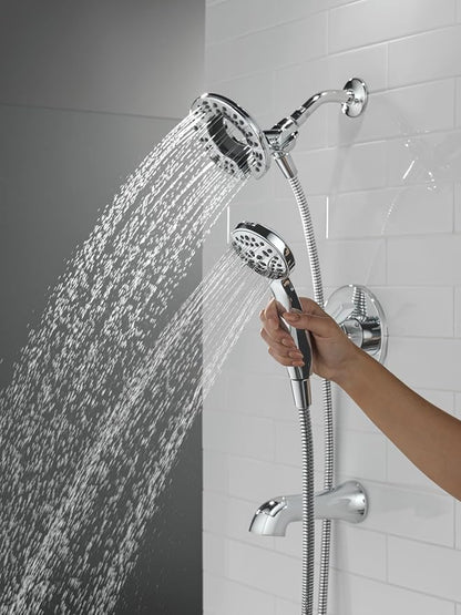 Delta Faucet Albion 14 Series Single-Handle Tub and Shower Faucet Set, Chrome Shower Trim Kit with 4-Setting In2ition 2-in-1 Dual Hand Held Shower Head, Chrome T144855-I (Valve Not Included)