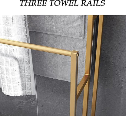 3 Tier Standing Towel Rack - Extra Wide Large Bathroom Towel Stand, Heavy-Duty Metal Towel Drying Rack for Poolside (Matte Black)