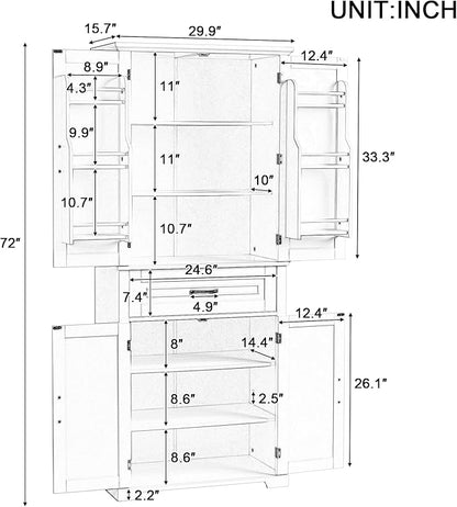 Favfurish 72" Tall Bathroom Storage Cabinet with Doors and Drawer,Modern Linen Cabinets w/Adjustable Shelves & Door Storage Rack,Freestanding Organizer for Bath Room,Study,Office,Kitchen White