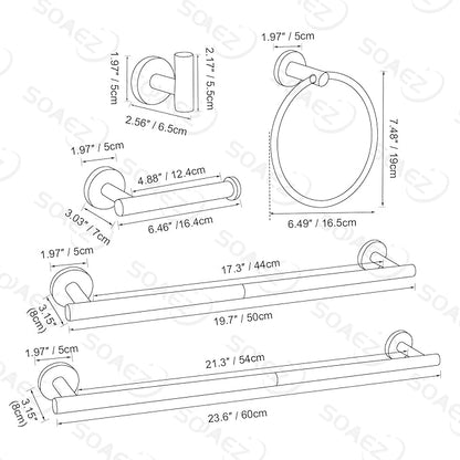Bathroom Hardware Set, 6-Piece Towel Bar Set Brushed Nickel Towel Holder Set Includes 19.68/23.6 in Towel Bar,Toilet Paper Holder,Towel Ring and Towel Hook Wall Mount Bathroom Accessories Set