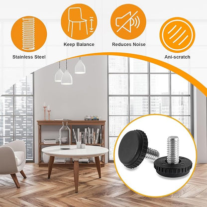 5/16"-18 Thread Levelers, 8 PCS Adjustable Furniture Feet, Screw in Leveling Feet for Table, Cabinets, Chairs, Stool Legs