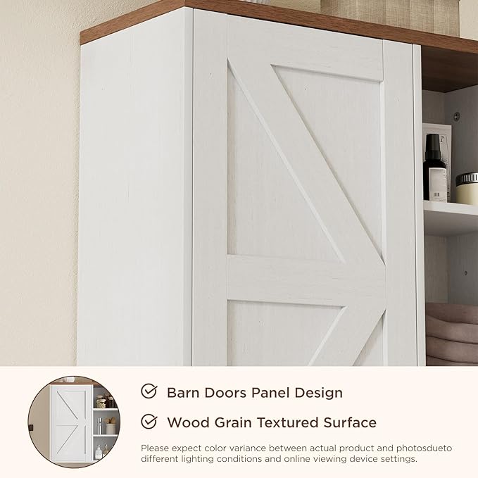 Bathroom Wall Cabinet, Farmhouse Medicine Cabinet with Barn Doors and Adjustable Shelves, 24'' Kitchen Wall Mounted Cabinet, Floating Over Toilet for Kitchen, Living Room