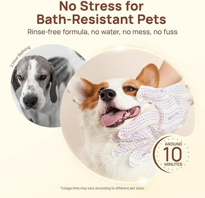 HICC PET Glove Wipes Pro | Pet Grooming Wipes for Dogs & Cats | Dual-Textured, Extra Thick, Rinse-Free Mittens | 4-in-1 Cleaning Combing Massage Conditioning, Portable Pack - Unscented