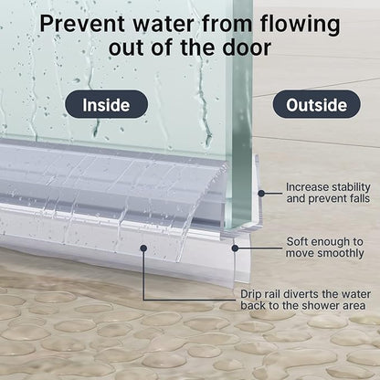 AmazerBath 3 PCS Shower Door Bottom Seal for 3/8 Inch Glass - (15.75 Inches x 3), 3 Section Segmented Shower Installation Kit Frameless Glass Door Seal Strip