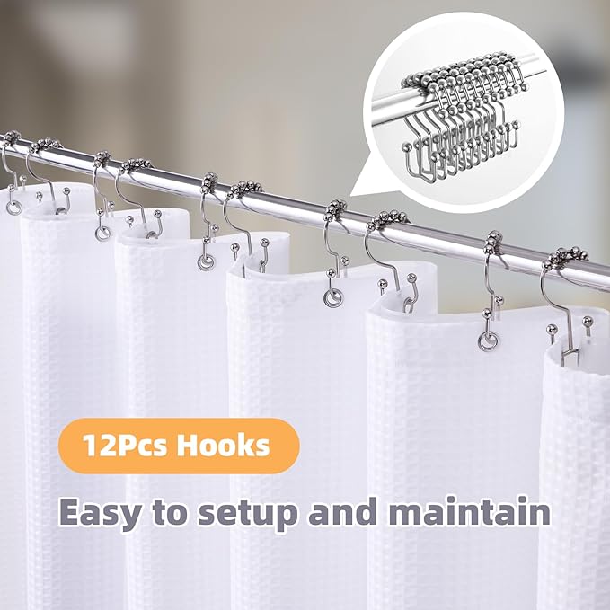 LaCyan 3 in 1 Waterproof Waffle Weave Shower Curtain and Clear Liner Set with 12 Stainless Steel Hooks Double Sided for Bathroom 72 Inches Heavy Duty Polyester Fabric Shower Curtains 72x84