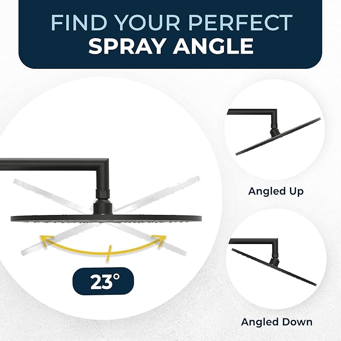 HammerHead Showers® Solid Metal 12 Inch Rainfall Shower Head, Large Rain Shower Head, 2.5 GPM High Flow Shower Head Optimized for Pressure, Wall-Mounted or Ceiling Rain Shower Head, Matte Black