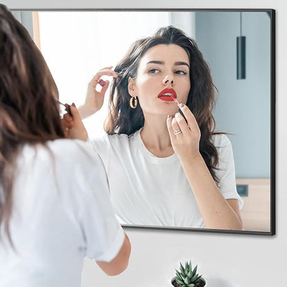 30x48 Inch Black Bathroom Mirror, Copper-Free Mirror, Aluminum Alloy Frame Vanity Mirror, Rectangle Wall Mounted Mirror, Modern Mirror for Bedroom/Living Room/Porch Horizontal or Vertical