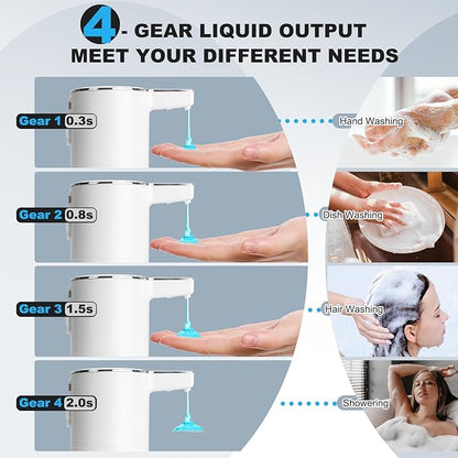 Automatic Soap Dispenser Liquid Touchless: 13.52oz/400ml Wall USB Rechargeable - 4-Level Adjustable Modern Electric Hand Soap Dispenser - Kitchen Bathroom Kids Family White