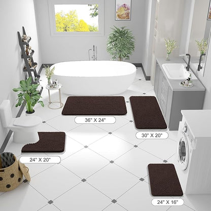 OLANLY Bathroom Rugs 70x46, Extra Soft Absorbent Chenille Bath Rugs, Rubber Backing Quick Dry, Machine Washable Bath Mats for Bathroom Floor, Tub and Shower, Home Decor Accessories, Brown