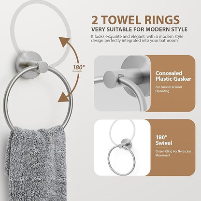 Brushed Nickel Bathroom Hardware Set 4 Piece Towel bar Set,Towel Rack for Bathroom Wall Mounted Adjustable Expandable 24 inch Towel Holder Robe Hook Towel Ring Toilet Paper Holder