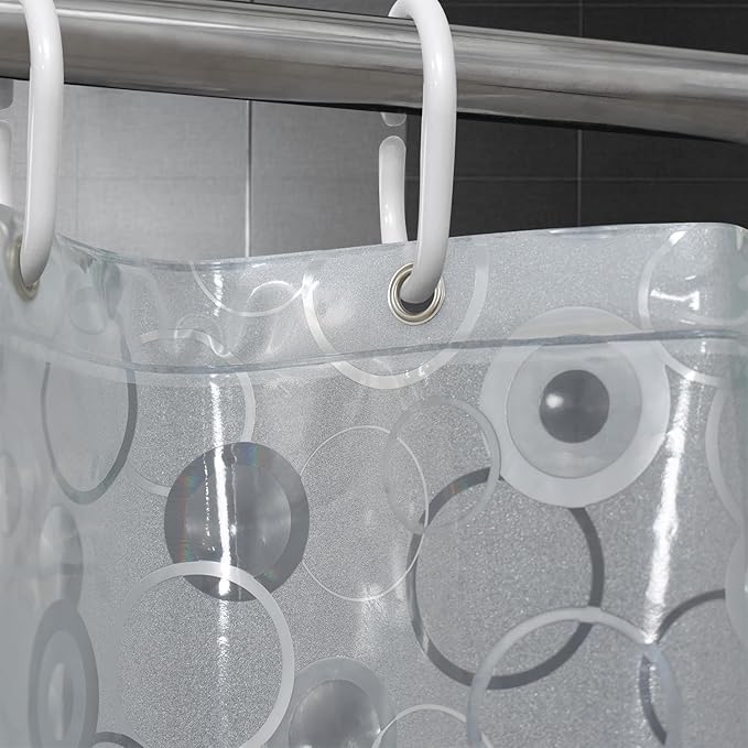 AooHome 72x72 Plastic Shower Curtain Liner - EVA 3D Circle Pattern Design Standard Bathroom Shower Curtain with Hooks, 5 Bottom Magnets, 10G Heavy Duty, Water Repellent, Semi Transparent, 72x72 Inch