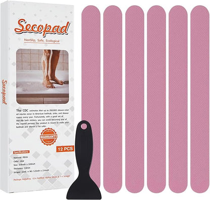 Non-Slip Bathtub Stickers Safety Bathroom Tubs Showers Treads Adhesive Decals Scraper (Pink)