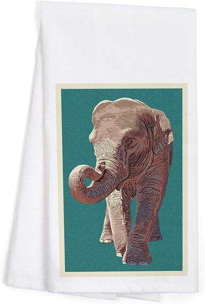 Asian Elephant, Letterpress (100% Cotton Tea Towel, Decorative Hand Towel, for Kitchen and Home)