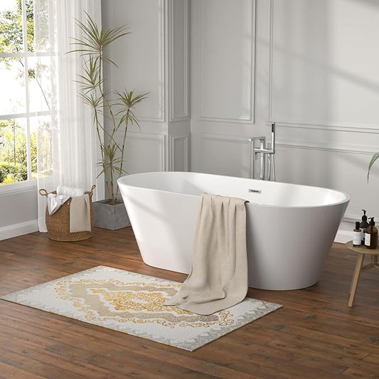 67 Inch Freestanding Acrylic Soaking Tub White Roll Top Deep Bathtub with Black Drain Relaxing Home Spa, YSB9222