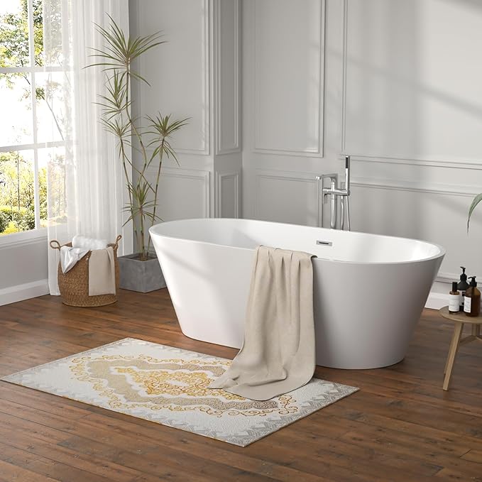 67 Inch Freestanding Acrylic Soaking Tub White Roll Top Bathtub with Chrome Drain Spa-Like Glossy Finish, YSB9223