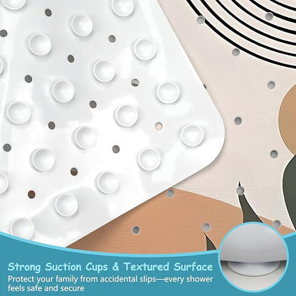 Leaves Square Anti Slip Shower Mats for Inside Shower Accessories, Boho Bath Mats for Bathroom Non Slip Shower Floor Mat Decor Rubber Bathmat with Suction and Drain Holes Machine Washable, 21″X21″