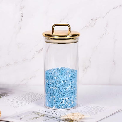 2 Pack 32 oz Large Acrylic Storage Apothecary Jar with Gold Airtight Lid | Bathroom Vanity Organizer Containers | Ideal Decorative Canisters for Shells, Bath Salt, Grains, Cotton Ball, Flossers