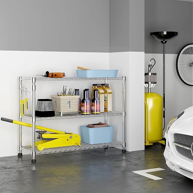 6 Tier Storage Racks Shelving, Heavy Steel Pantry Shelves, Adjustable Wire Shelving Rack with Wheels, Suitable for Garage, Kitchen, Bathroom, Office, 46" W x 18" D x 82" H, Chrome