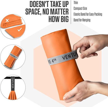 VENTURE 4TH Quick Dry Towel. Microfiber Travel Towel Ideal for Camping, Hiking, Backpacking, Gym. Lightweight & Fast Drying Travel Towels for Body. Compact & Easy to Pack - Orange Extra Large