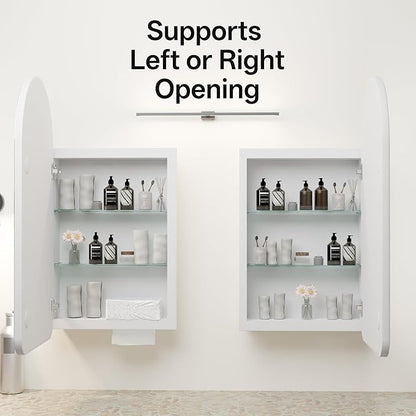 Arched Bathroom Medicine Cabinet with Mirror, No Assembly Needed, Recessed or Surface Mount Wall Storage Cabinet, Mirror Cabinet with Tissue Slot (Bevel, 31.5" L x 19.7")
