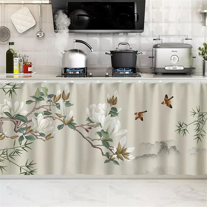 SK Studio Short Curtains for Kitchen, Cabinet Shelf Dust-Proof Blackout Tier Cafe Curtain Under Sink Skirt for Bathroom Laundry Room Style 8, 55.1" W x 23.6" H