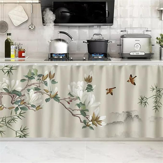 SK Studio Short Curtains for Kitchen, Cabinet Shelf Dust-Proof Blackout Tier Cafe Curtain Under Sink Skirt for Bathroom Laundry Room Style 8, 35.4" W x 27.6" H