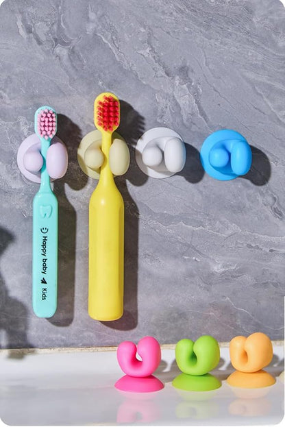 Wall Mounted Toothbrush Holder with Suction Cup, 10PCS Colorful Bathroom Organizer Storage Rack for Kids, 30mm x 27mm(Random Color)