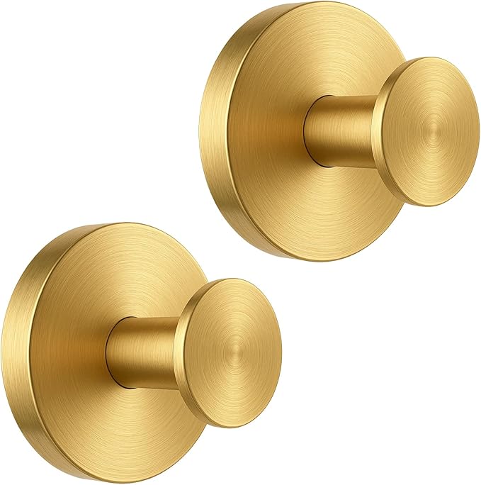 BKV Suction Cup Hooks for Glass Window,Removable Shower Hooks for Inside Shower,Metal Towel Hooks for Bathrooms,2 Pack(Gold)