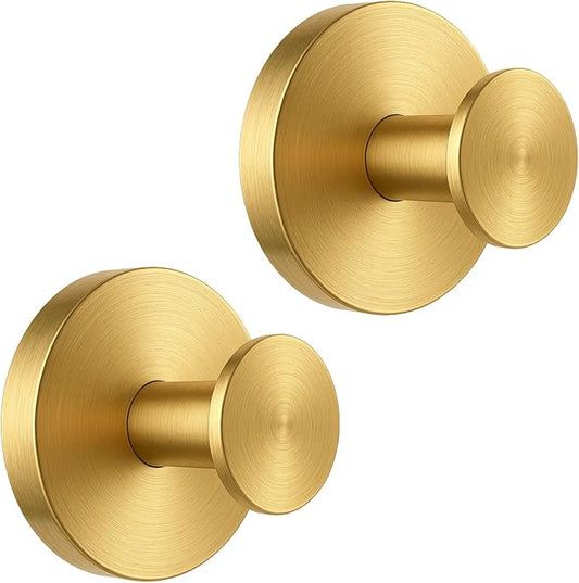 BKV Suction Cup Hooks for Glass Window,Removable Shower Hooks for Inside Shower,Metal Towel Hooks for Bathrooms,2 Pack(Gold)
