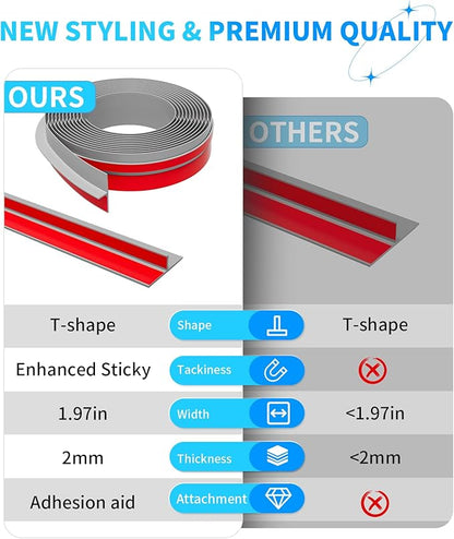 T-Shaped Door Draft Stopper, 1.97 in x 20 Ft Silicone Seal Strip for Windows Gaps, Weather Stripping Seal Strip Shower Sweep, Grey