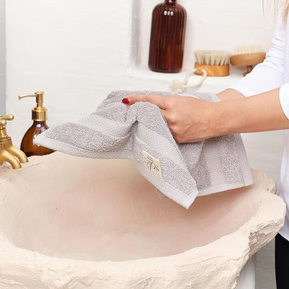 SOFE H&L | Olea Luxury Turkish Cotton Bath Towels Set of 6 : 2 Bath Towels 2 Hand Towels 2 Wash Cloths Cool Gray | Thick, Premium, Soft, Durable, Absorbent - Hotel Quality Towel Sets for Bathroom