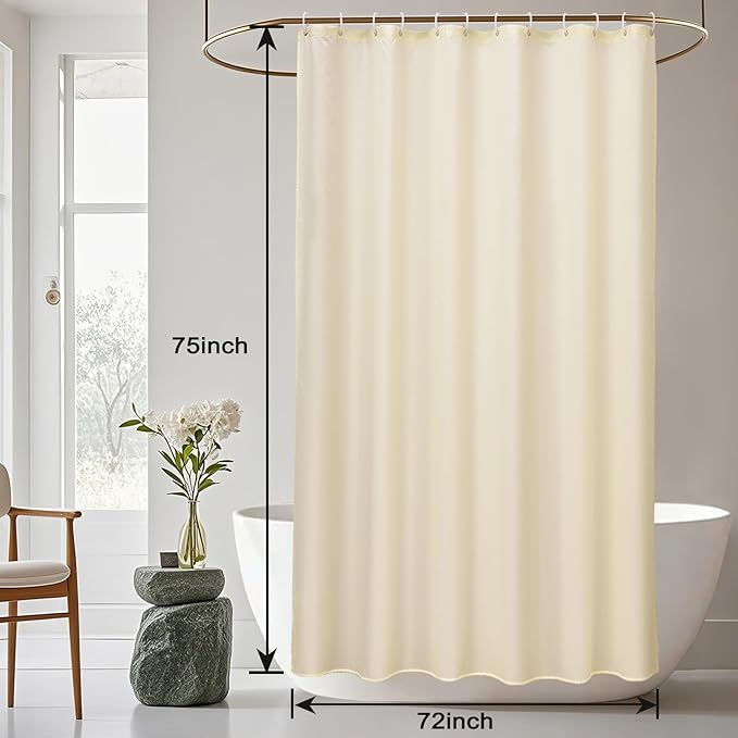 AooHome Shower Curtain Liner, Fabric Bathroom Curtain with Hooks for Hotel, Weighted Hem, Water Repellent, Beige, 72 x 75 Inch