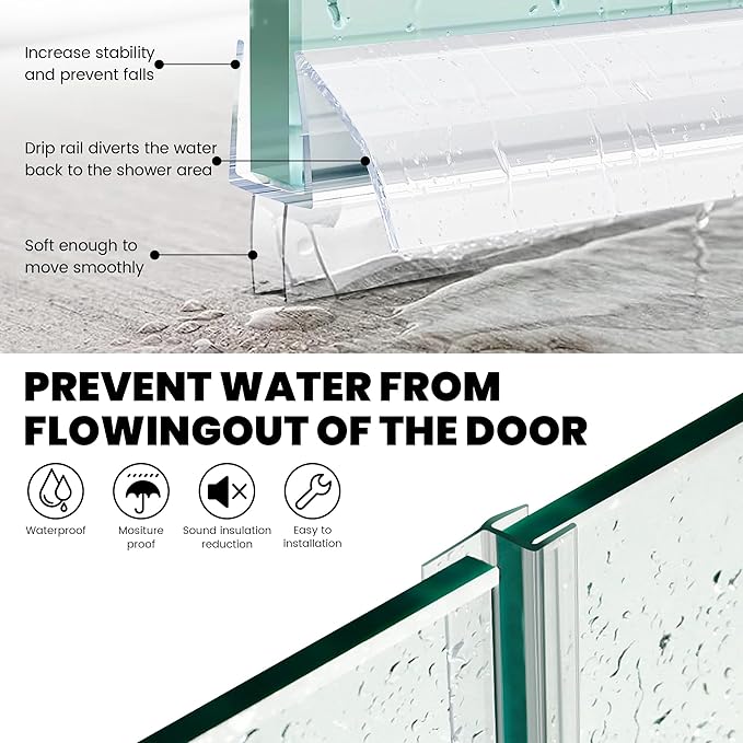 3 Pack Frameless Shower Door Bottom&Side Seal, 77" Long Clear PVC Shower Seal Strip for 3/8"(10mm) Thick Glass Shower Door, Stop Water Leaks Bind Doors