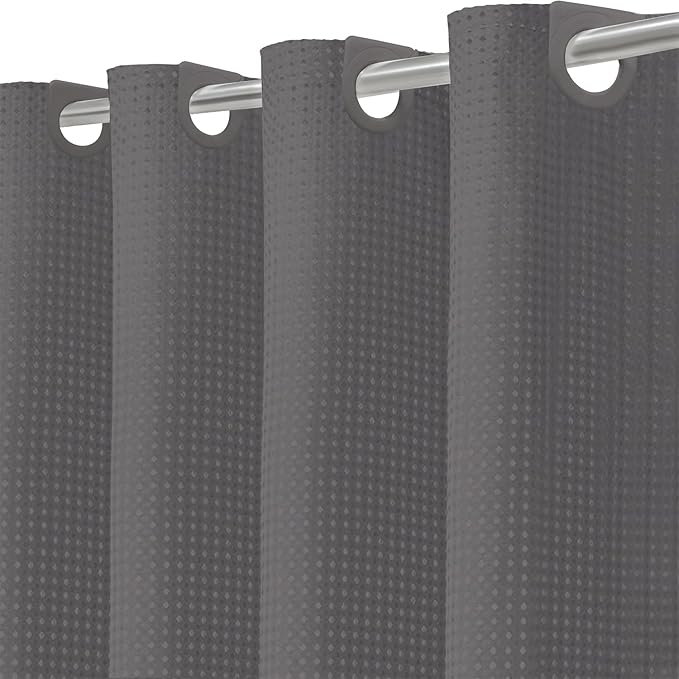Inhousolu No Hook Waffle Weave Shower Curtain with Removable Snap in Fabric Liner Set for Bathroom, 230 GSM Heavy Duty Weighted Hem, Water Repellent Washable Bath Curtains, 72 x 72 Inch, Graphite Grey