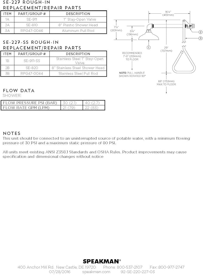 Speakman SE-220-SS Lifesaver Vertical Supply Emergency Shower, Stainless Steel