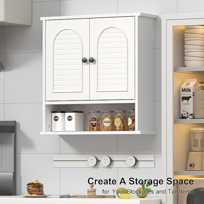 Medicine Cabinet for Bathroom,2 Doors White Bathroom Wall Cabinet with Arched,Over Toilet Storage Cabinet for Laundry Room/Kitchen/Living Room,Surface Mount Medicine Cabinets 23x24