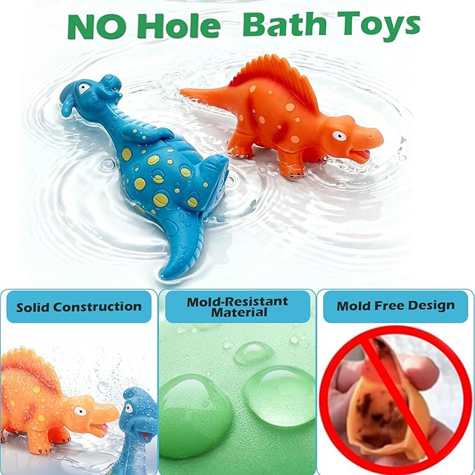 Dinosaur Bath Toys for Toddler Kids: No Hole Mold Free Bathtub Toys