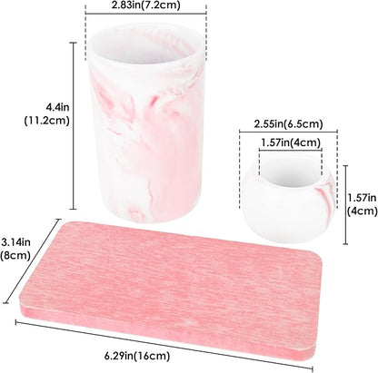 Ceramic Toothbrush Holder & Toothbrush Cup with Diatomite Tray for Bathroom, Bathroom Tumbler Cups Reusable Toothbrush Mouthwash Cup, Shower Counter Storage Organizer (Pink)