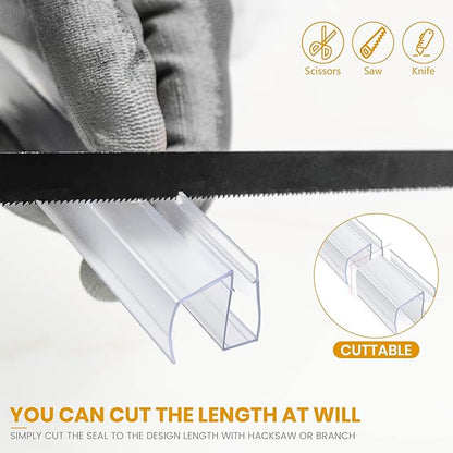 Bathroom Shower Glass Door Bottom Seal Strip, 2PCS 36 Inch Long Clear PVC Seal Strips for 1/4"(6mm) Thick Framless Glass Door Panel