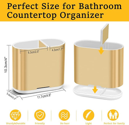 Chintu Toothbrush and Toothpaste Holder with Divider for Bathroom Countertop Organizer, Detachable for Easy Clean,Kids Electric Toothbrush Holders Storage Caddy for Family (Gold)