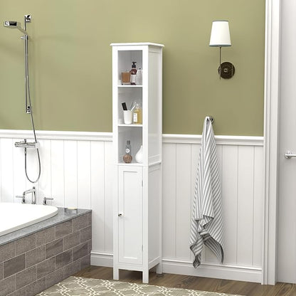 Tall Bathroom Storage Cabinet with Adjustable Shelves,66.92" H Slim 1-Door Freestanding Cabinet for Small Spaces, Bathroom,Kitchen, Living Room,White