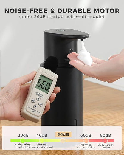 Automatic Foaming Soap Dispenser Touchless, 304 Stainless Steel Bottle Body & 16.2oz/480ml,USB Rechargeable, 3 Adjustable Liquid Levels, IPX7 Waterproof, for Kitchen Bathroom, Black