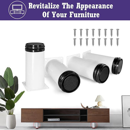 5 Inch Metal Furniture Legs Stainless Steel Adjustable Legs White Metal Legs Round Cabinet Legs for Coffee Table Cabinet Desk Sofa Shelves, Pack of 4