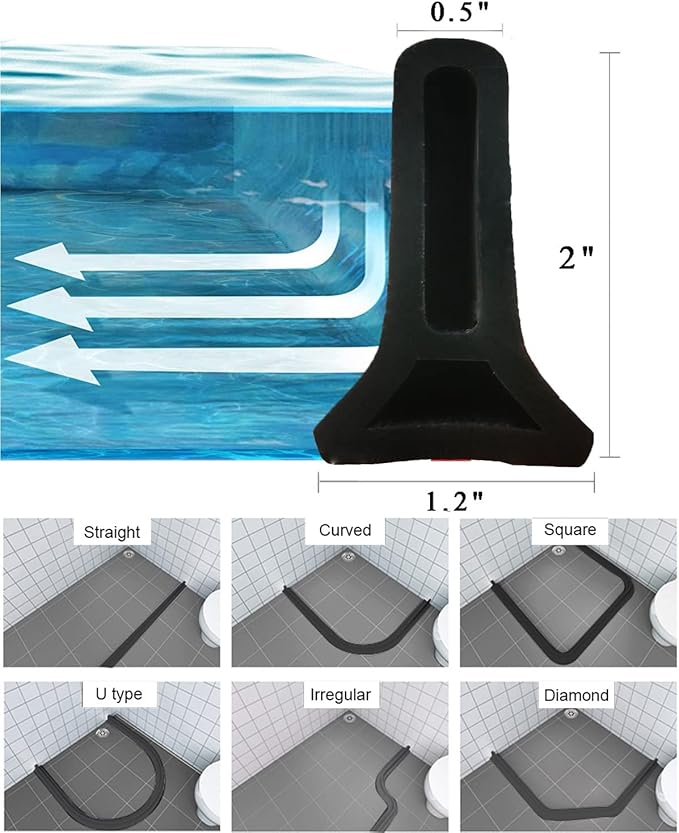 39Inch Collapsible Shower Threshold Water Dam 2" High Shower Barrier Water Stopper 2" Tall Shower Water Guard To Keep Water In Shower Dry And Wet Separation Bathroom Wheelchair Accessible Black