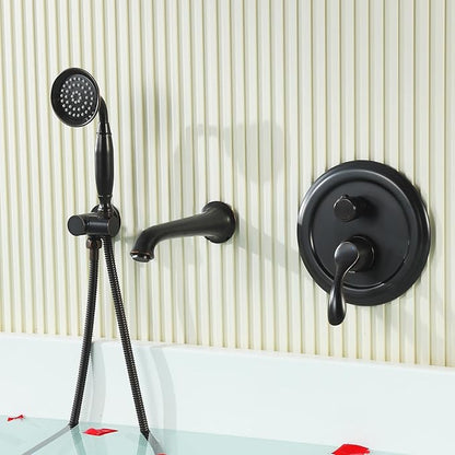 DASAN Antique Wall Mount Tub Filler Faucet with Hand Held Shower, Oil Rubbed Bronze Bathtub Faucet with Sprayer Wall Mounted Roman Bath Tub Faucet Set with High Flow Rough in Valve, AT201TF-ORB